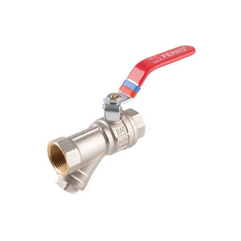 Zawór kulowy nakrętno-nakrętny z dźwignią z filtrem 1/2" F-Power Ferro KFPZF1