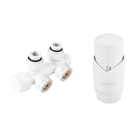 Dekoracyjny zestaw termostatyczny zespolony kątowy 1/2" biały Ferro ZTD30WH